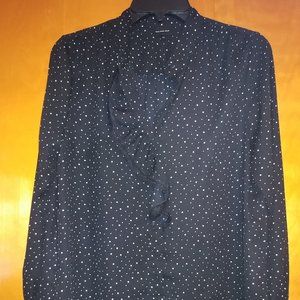 Black Long Sleeve Ruffle Front Blouse - Size M